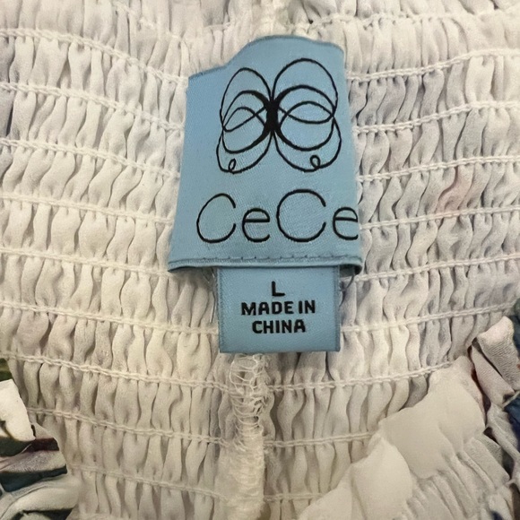 CeCe Off the Shoulder Smocked White Floral Midi Dress- Large - Picture 4 of 4